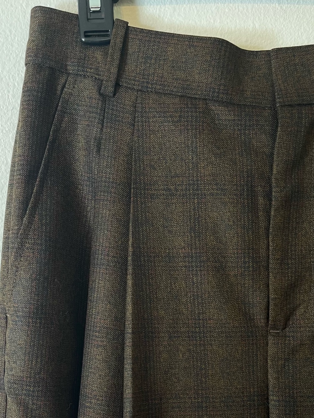 NWOT Banana Republic Wool Brown Plaid Double Pleat Wide-Leg Pants - Picture 8 of 16